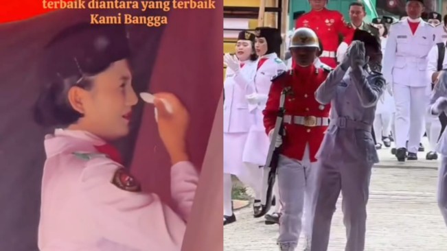 Anggota Paskibraka menangis gegara bendera terbalik. [Instagram]
